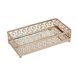 BANDEJA DE METAL COM ESPELHO RETANGULAR GOLD ROSE 5X10X20CM - 3233