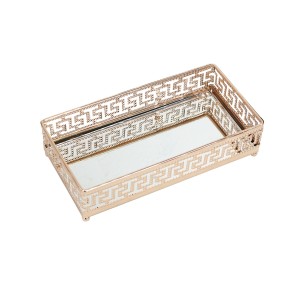 BANDEJA DE METAL COM ESPELHO RETANGULAR GOLD ROSE 5X10X20CM - 3233