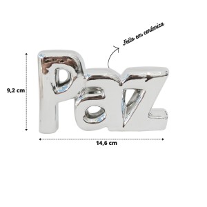 ENFEITE DECORATIVO DE CERÂMICA COM A PALAVRA PAZ - 3073-PTA