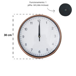 RELOGIO DE PAREDE DE PLÁSTICO COM BORDA GOLD ROSE 30CM - 3102-GR