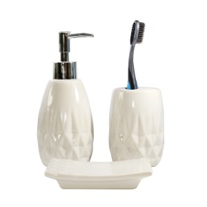 JOGO PARA BANHEIRO PORCELANA 3 PEÇAS BRANCO ENVELHECIDO