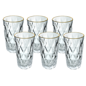 JOGO DE COPOS DE VIDRO COM BORDA DOURADA 6 PEÇAS 270ML - CA16213