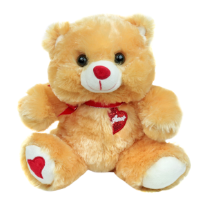 URSO DE PELUCIA DE POLIESTER COM LAÇO 25CM - FE6918-CARAMELO