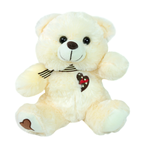 URSO DE PELUCIA DE POLIESTER COM LAÇO 25CM - FE6918-CREME