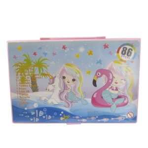 ESTOJO ESCOLAR 86 PECAS MENINA SEREIA COM UNICORNIO E FLAMINGO - MT86UNI