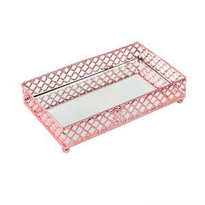 BANDEJA DECORATIVA DE METAL ESPELHADA 20X12,5X4,4CM - 1107-ROSÉ