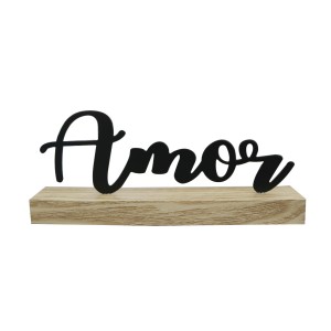 ENFEITE DECORATIVO ARAMADO COM BASE DE MADEIRA PALAVRA AMOR - 2001-B