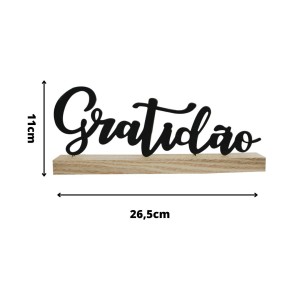 ENFEITE DECORATIVO DE MADEIRA FRASE GRATIDÃO 26.5X4X11CM - 2005-B