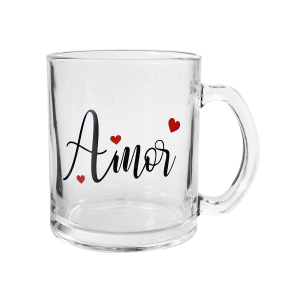 CANECA DE VIDRO COM FRASE AMOR DE 300ML - HG82202-C