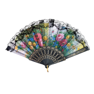 LEQUE DE PLÁSTICO PRETO COM DESENHOS FLORAIS - NS0446-E