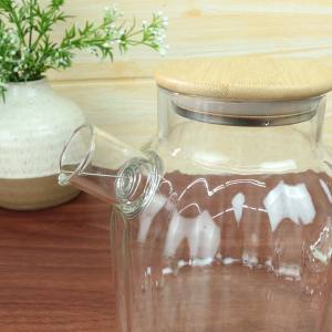 CHALEIRA DE VIDRO DE BOROSSILICATO COM TAMPA DE BAMBU 1,5LITROS - DT9303