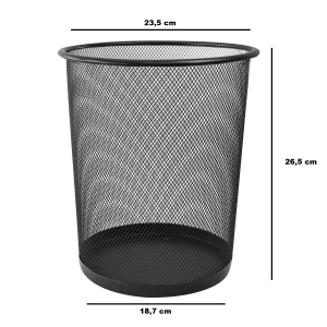 LIXEIRA TELADA DE METAL PRETA 05 LITROS 26,5X23,5X18,7CM - SA8226