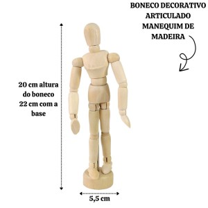 BONECO DECORATIVO ARTICULADO MANEQUIM DE MADEIRA 20CM - 4348