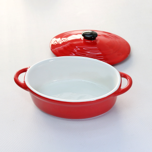 MINI PANELA DE CERÂMICA OVAL COM TAMPA 18,5X10,5X9CM - 210557-VM