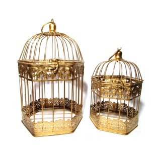 JOGO DE GAIOLA METAL PROVENÇAL SEXTAVADA COM 2 PEÇAS DOURADA - F172024