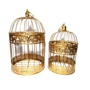 JOGO DE GAIOLA METAL PROVENÇAL REDONDA COM 2 PEÇAS DOURADA - F172025