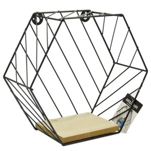 PRATELEIRA DECORATIVA DE METAL E MADEIRA 29X25,5X11 CM - 97095