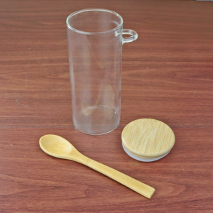 POTE HERMÉTICO DE VIDRO COM TAMPA E COLHER DE BAMBU 380ML  - DT6612