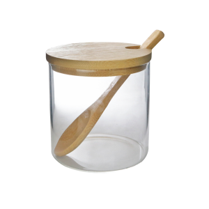PORTA CONDIMENTO DE VIDRO COM TAMPA E COLHER DE BAMBU 280ML - DT6616