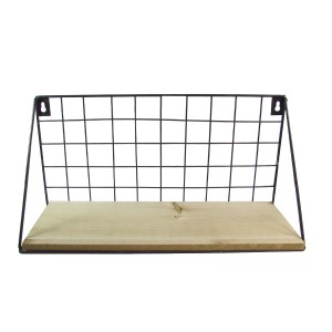 PRATELEIRA DECORATIVA DE METAL E MADEIRA RETANGULAR 37X12X19 CM - 97090