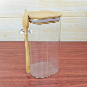 POTE HERMÉTICO DE VIDRO COM TAMPA E COLHER DE BAMBU 700ML  - DT6636
