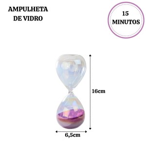 AMPULHETA DE VIDRO FURTA-COR DE 15 MINUTOS 16,5CM - 6487-C
