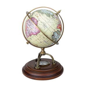 GLOBO DECORATIVO COM BÚSSULA DE METAL E MADEIRA DOURADO - 60628