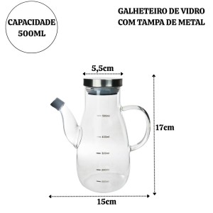 GALHETEIRO DE VIDRO COM TAMPA DE METAL BOLD 500ML - 20627