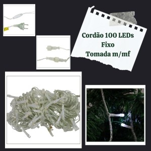 CORDÃO 100 LED BRANCO FIXO FIO TRANSPARENTE TOM MMF EXTERNO127V - 19091