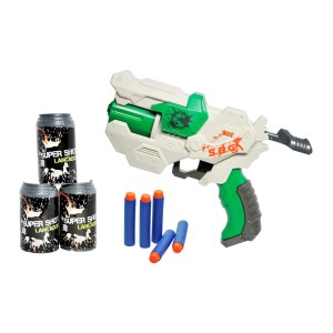 PISTOLA LANÇADOR SUPER SHOOT SUPREME VERDE COM 06 DARDOS E 03 COPOS ALVO
