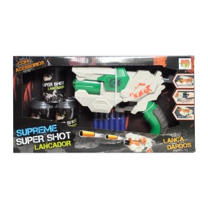 PISTOLA LANÇADOR SUPER SHOOT SUPREME VERDE COM 06 DARDOS E 03 COPOS ALVO