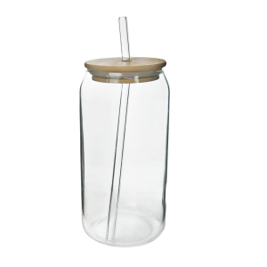 COPO REDONDO DE VIDRO COM CANUDO E TAMPA DE BAMBU 600ML - CA12661