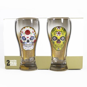 JOGO DE COPOS PAGODINHO CAVEIRA COLOR C/2 PEÇAS 200 ML CADA - 13 CM - MODELO 02 - LV07-2