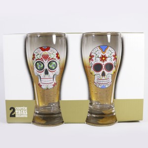JOGO DE COPOS PAGODINHO CAVEIRA COLOR C/2 PEÇAS 200 ML CADA - 13 CM - MODELO 03 - LV07-3