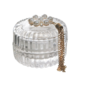 CASTIÇAL EM VIDRO COM TAMPA E PENDENTE 4,8CM - GA10045-B