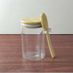 POTE HERMÉTICO DE VIDRO COM TAMPA E COLHER DE BAMBU 250ML - SXYX14574