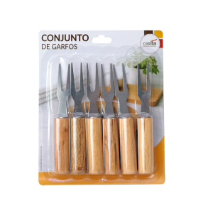 JOGO DE GARFOS DE MADEIRA E AÇO INOX 6 PEÇAS 11CM - CX331