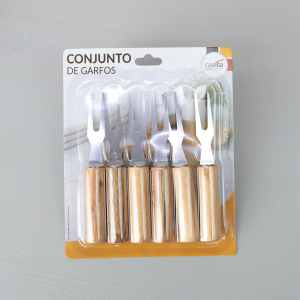 JOGO DE GARFOS DE MADEIRA E AÇO INOX 6 PEÇAS 11CM - CX331