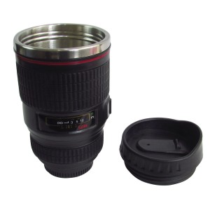 COPO TERMICO ALUMINIO TIPO LENTE CAMERA COM TAMPA ROSQUEAVEL 350 ML - 94117-PT