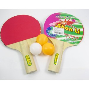 KIT RAQUETE DE TENIS DE MESA MADEIRA COM 5 PEÇAS - BF658