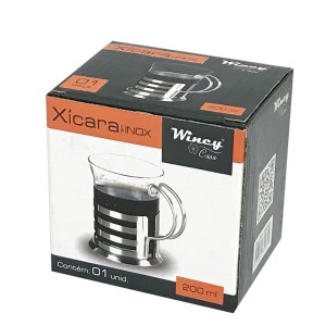 XICARA EM VIDRO E INOX ESTAMPA PASSARO 200 ML - IXB0901