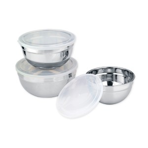 JOGO DE POTES PARA MANTIMENTOS EM INOX COM TAMPA COM 3 PEÇAS - CA09069