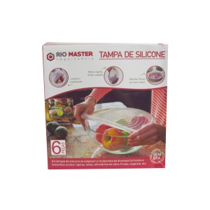 JOGO DE TAMPAS DE SILICONE PROTETOR DE ALIMENTOS COM 6 PEÇAS 6,5 CM A 19,5 CM