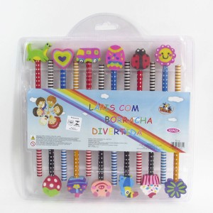 LAPIS GRAFITE MADEIRA COM BORRACHA DIVERTIDA COM INMETRO 12 PÇS - TZ12