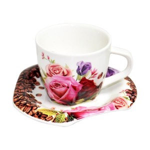 JOGO CAFE ROSAS COM 6 XICARAS 90ML 6 PIRES PORCELANA - DMP2550