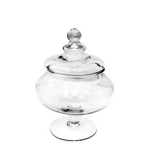 BALEIRO EM VIDRO DA MALASIA COM HASTE E TAMPA 25 CM