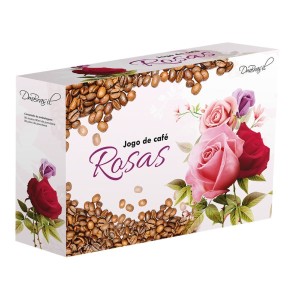 JOGO CAFE ROSAS COM 6 XICARAS 90ML 6 PIRES PORCELANA - DMP2550