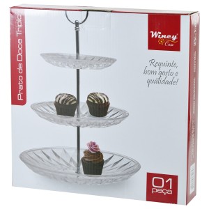 PRATO DE VIDRO TRIPLO PARA DOCES PRATOS 15 , 20 E 25 CM - VDA0213
