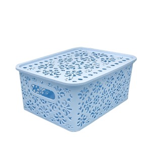 CESTO ORGANIZADOR COM TAMPA EM PLÁSTICO 25X19X10,5CM AZUL CLARO - MC40216