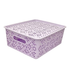 CESTO ORGANIZADOR COM TAMPA EM PLÁSTICO 33X29,5X13CM LILAS - MC40260